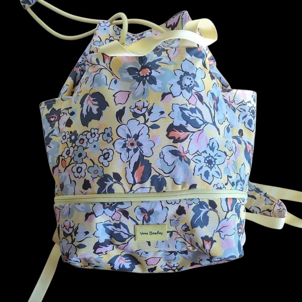 Vera Bradley Sunny Garden ReActive Backpack Sport Bag Yellow Floral Huge NWOT